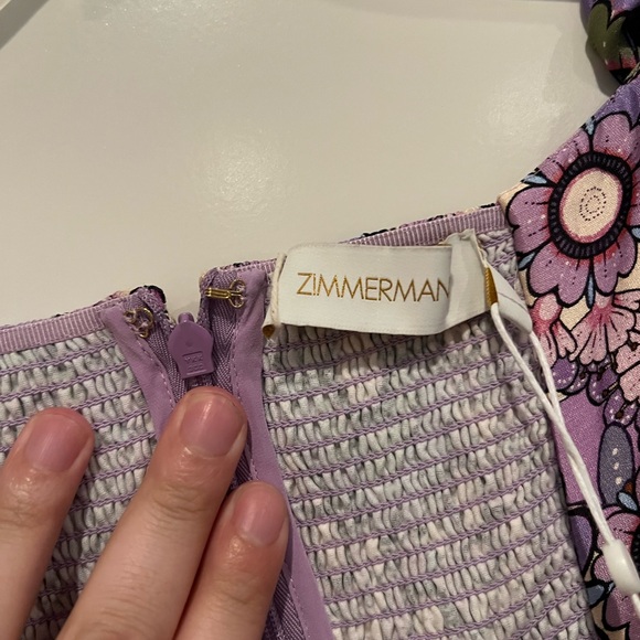 NEW Zimmerman Cosmic Twist Front purple bow ruched sleeve flare dress - Picture 13 of 16